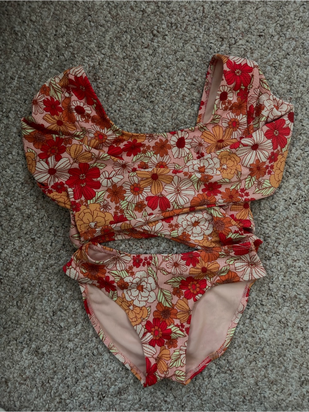 art class Floral Ruffle Two-Piece Swimsuit - Red, Orange, Pink